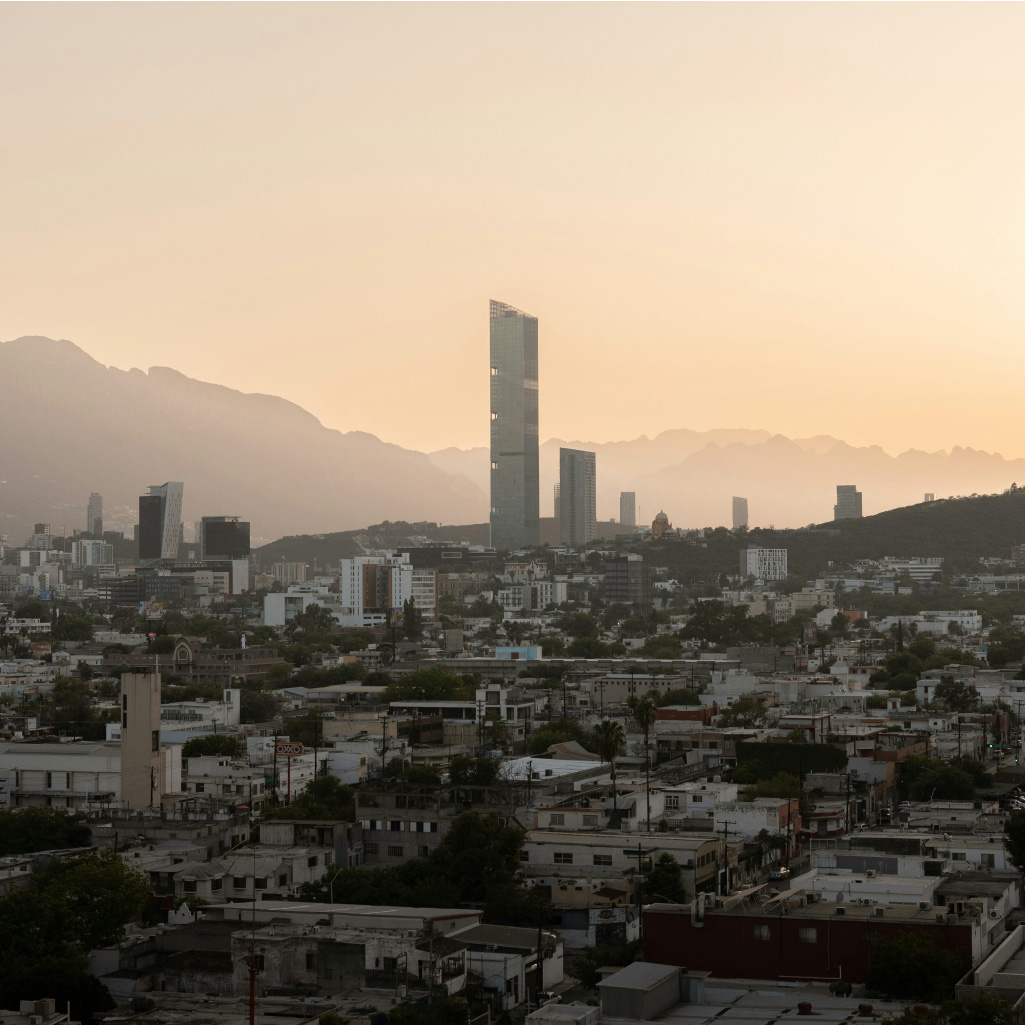 Monterrey skyline with the Sierra Madre mountains at dusk