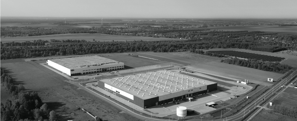 Aerial view of an industrial warehouse park